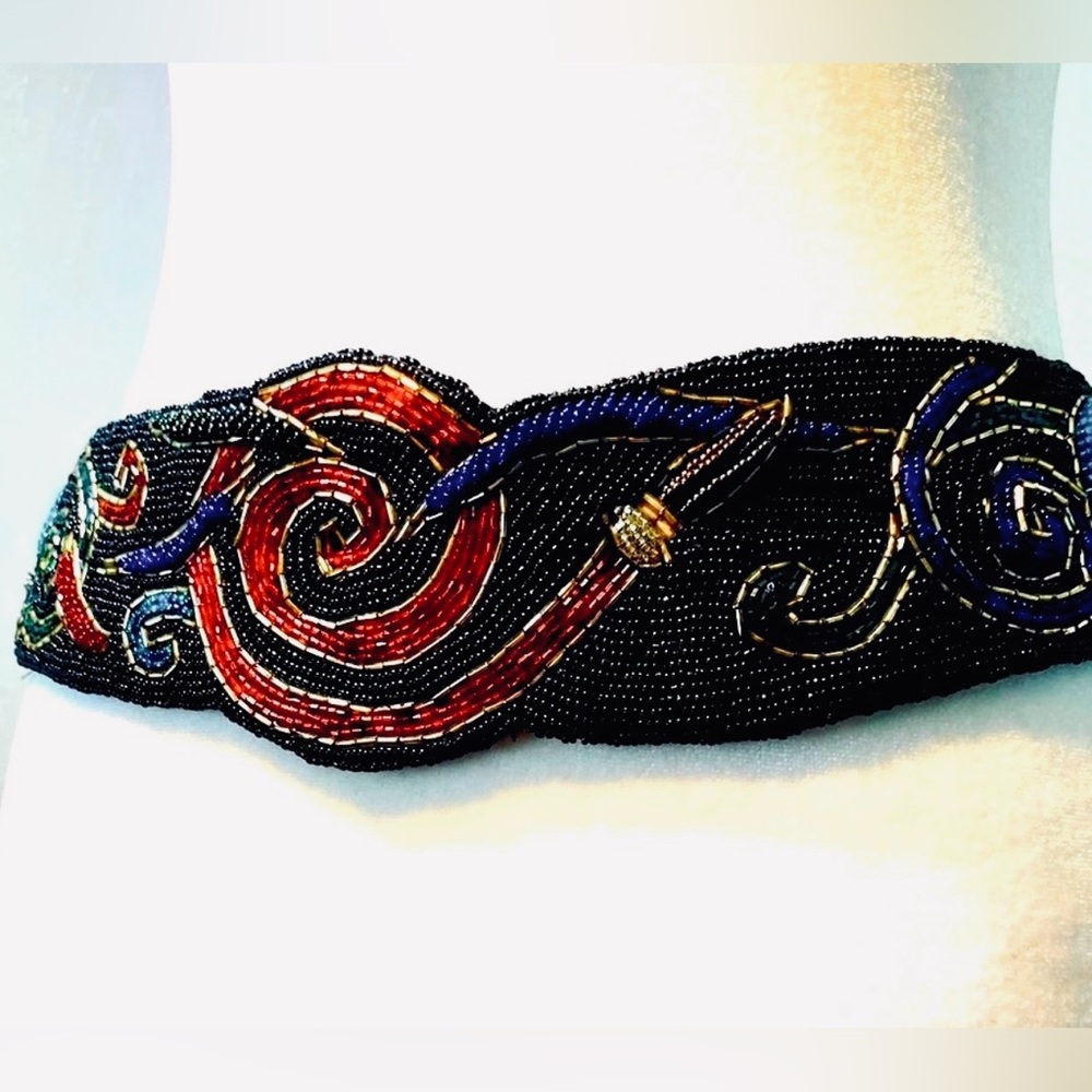 Vtg Christian Dior 80s beaded black+redbelt with rich tone beads.Size M/L